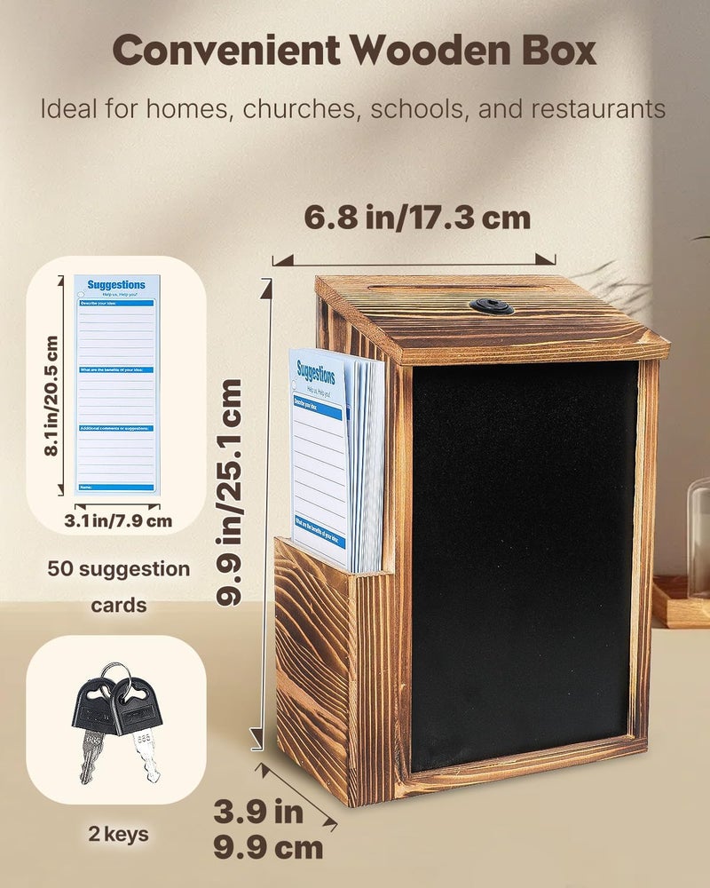 Uniclife Wood Suggestion Box, Wooden Donation Boxes for Fundraising, Prayer Boxes with Chalkboard and 50 Suggestion Cards, Ballot Boxes Tip Drop Box for Wedding Church & Classroom - Image 2